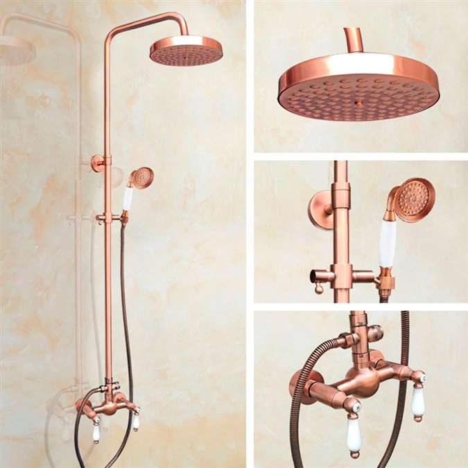 7.7-inch Wall Mounted Shower Faucet Set with Hand Shower in Vintage Rose Gold Finish