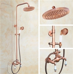 8" Bathroom Shower System Wall Mounted Dual Handle with Hand Sprayer Mixer Set in Rose Gold