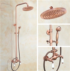 Wall Mounted Vintage Rose Gold 8" Rain Shower System Mixer Set with Bathroom Hand Shower Sprayer