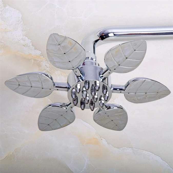 7.7" Polished Chrome Leaf Shape Rainfall Sprayer Top Bathroom Shower Head