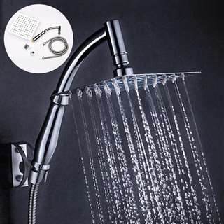 8" Stainless Steel Square Shower Head + Shower Arm + Stainless Steel Hose High Pressure Wall Mounted Rainfall Shower Head Set