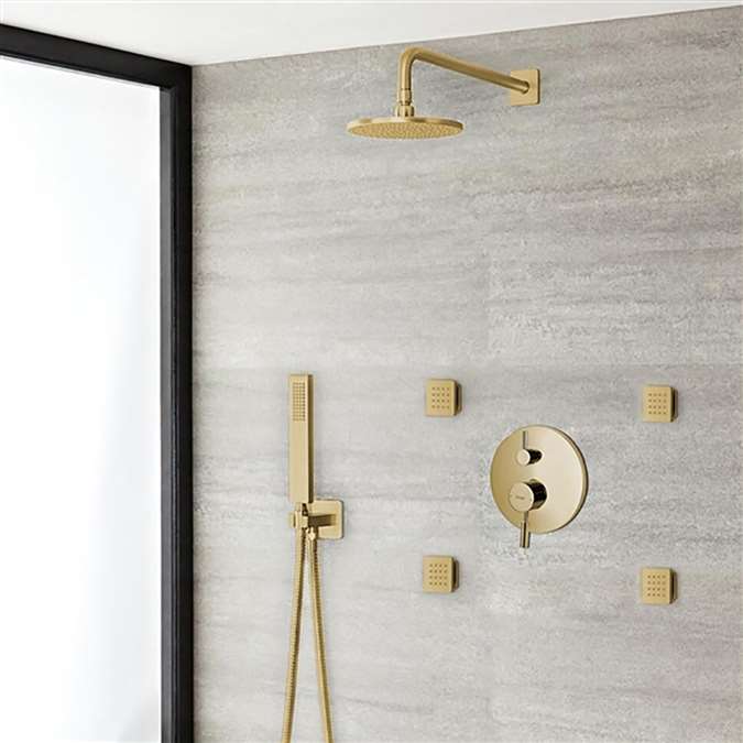 Bravat Bravat Hotel Wall Mounted Brushed Gold Shower Set