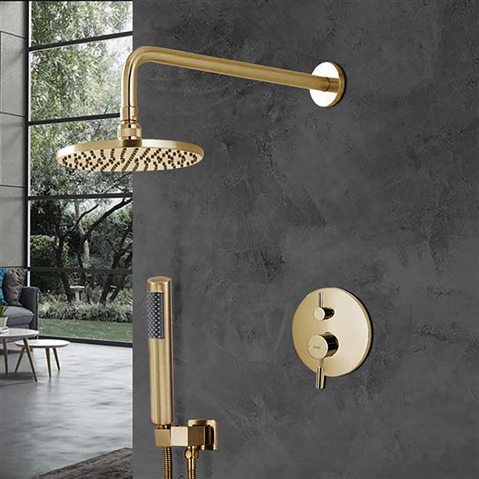 Bravat Shower Set With Valve Mixer Concealed Wall Mounted In Brushed Gold