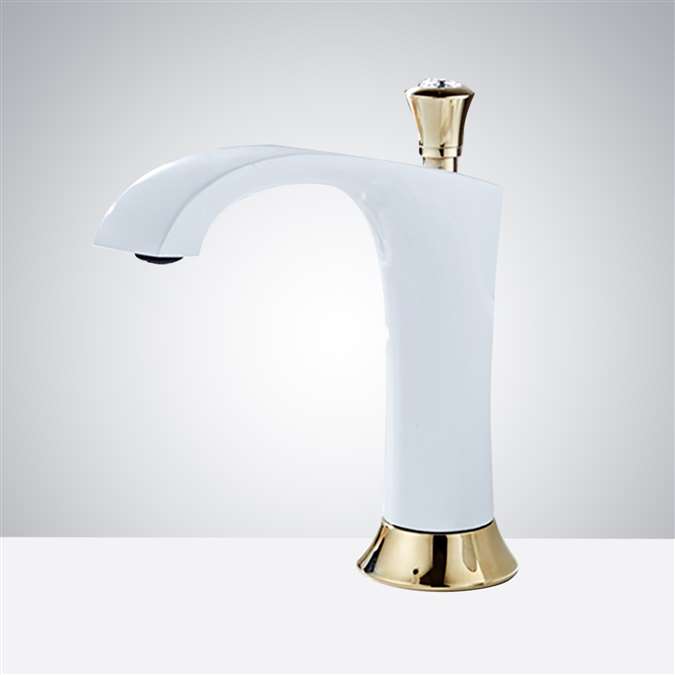 BathSelect Hotel White and Gold Commercial Motion Sensor Faucet