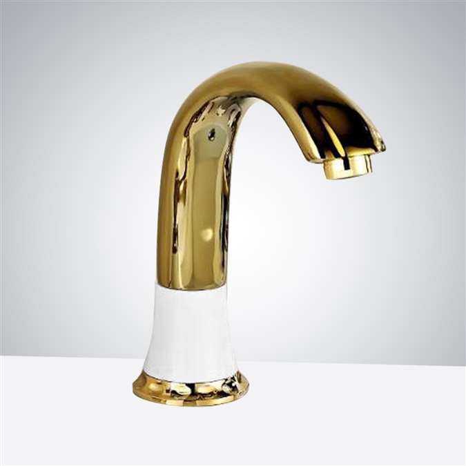 BathSelect White Base and Gold Head Commercial Motion Sensor Faucet