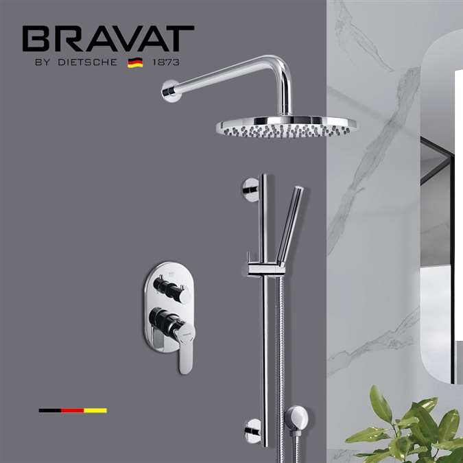 Bravat Chrome Luxury Thermostatic Wall Mounted Round Shower Set With Hand Shower