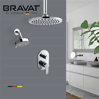 Bravat Classy Chrome Dual Rain Shower Heads with Concealed Wall Mounted Shower Mixer