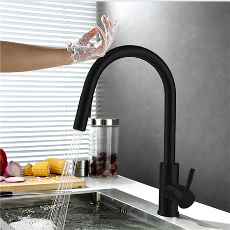 BathSelect Single Handle Kitchen Touch Faucet With Pull Down Sprayer in Matte Black