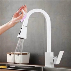 Dijon Pull Out Kitchen Sink White Faucet With Sensor Touch Dual Moder Water Switch