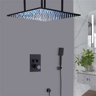 Feltre Matte Black Ceiling Mount Shower System with Thermostatic Mixer and Handheld Shower