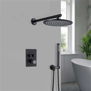 Pistoia Wall Mount Matte Black Round Shower System with Round Handheld Shower and Thermostatic Mixer