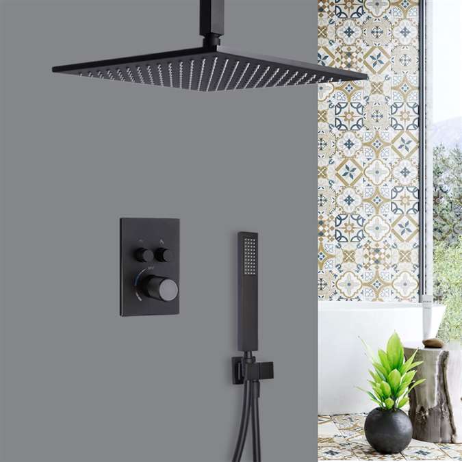 Browse Massa Ceiling Mount Matte Black Square Shower System with ...