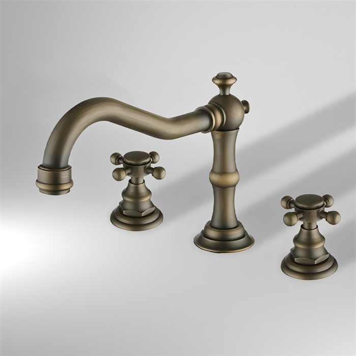 BathSelect Crimea Antique Brass Dual Handled Bathroom Sink Faucet