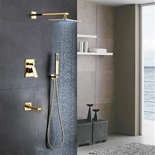 Florence Hotel Gold Wall Mount LED Rainfall Shower Set