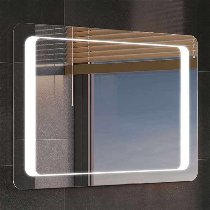 Large Rectangular LED Light Bathroom Makeup Mirror with Defogger & Touch Switch