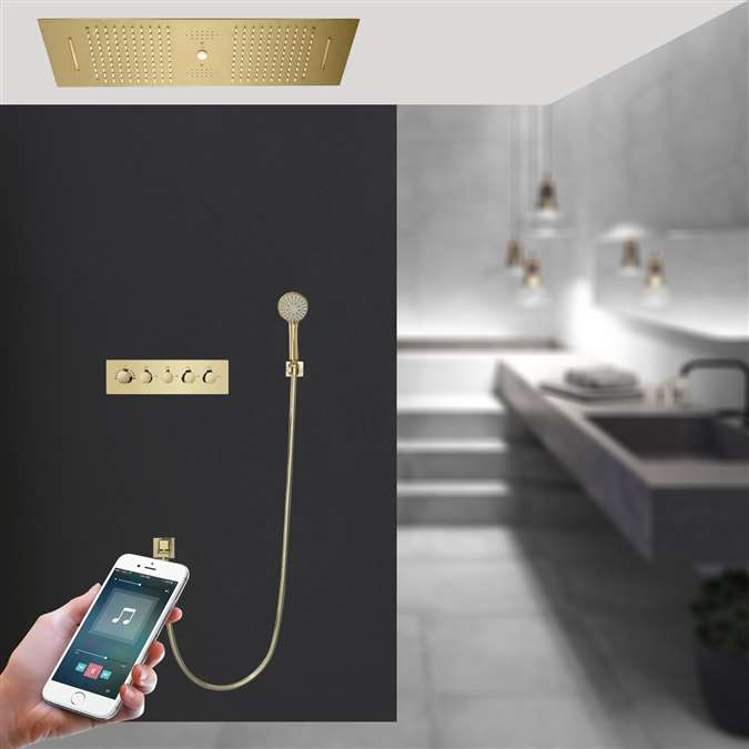 Siena Thermostatic LED Musical Phone Controlled Rainfall Waterfall Shower System with Round Hand Shower