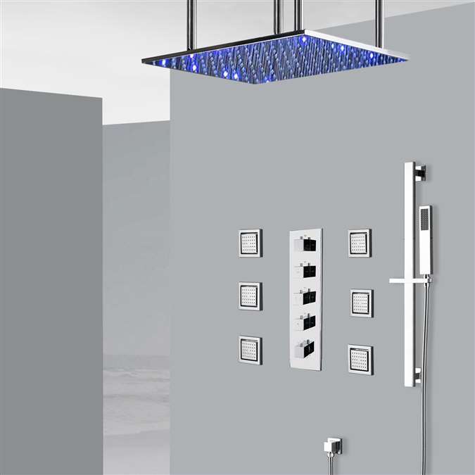 Vasto 20" Thermostatic Chrome Rainfall Mist Shower System with Handheld Shower and Jetted Body Sprays