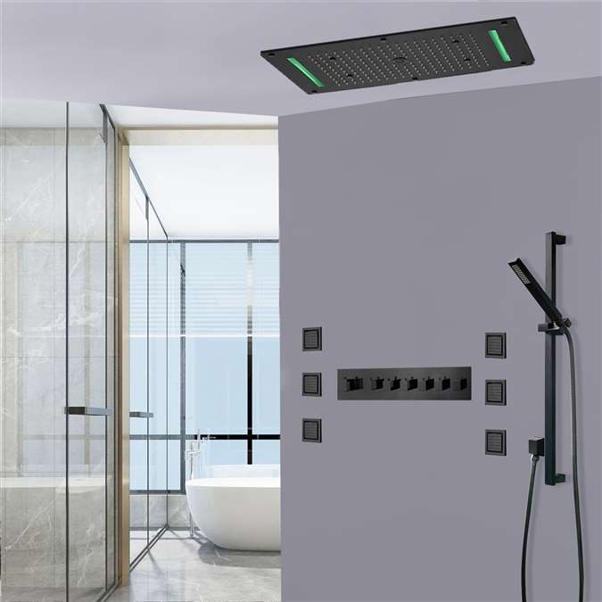 Imperia 27*15" Matte Black LED Shower System with Handheld Shower and 6 Jetted Body Sprays