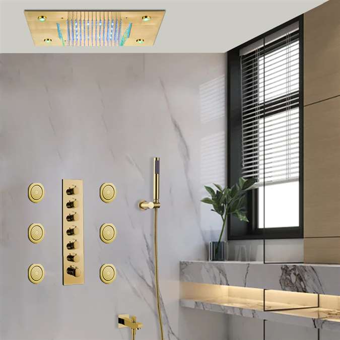 Crema LED Gold Musical Shower System with Round Hand Shower, 6 Round ...