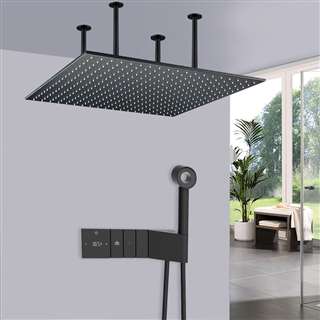 Chiavari 24" Matte Black Digital Ceiling Mount Rainfall Shower System with Round Built-in Handheld Shower