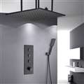 Gaeta 20" Matte Black Thermostatic Ceiling Mount Mist Rainfall Shower System with Square Handheld Shower