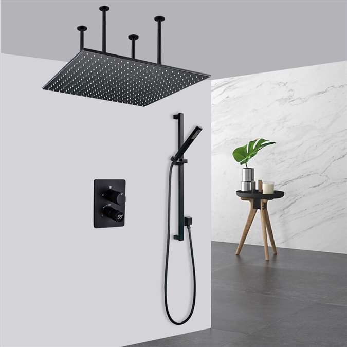 Mestre 20" LED Ceiling Mount Matte Black Digital Mist Rainfall Shower System with Handheld Shower