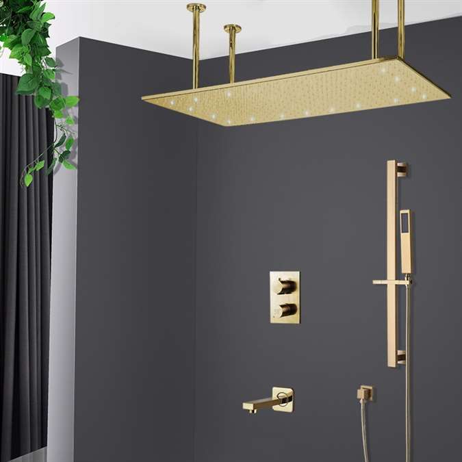 Carpi 20 40 Digital Led Brushed Gold Ceiling Mount Rainfall Shower