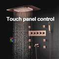 Ravenna Touch Panel Controlled Thermostatic Recessed Ceiling Mount LED Rainfall Waterfall Rose Gold Shower System with Jetted Body Sprays and Hand Shower