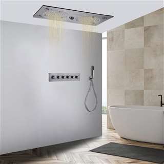 Foggia Gunmetal Gray Thermostatic Musical Recessed Ceiling Mount Rainfall LED Shower System with Hand Shower