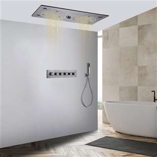 Foggia Hospitality Gunmetal Gray Thermostatic Musical Recessed Ceiling Mount Rainfall LED Shower System with Hand Shower