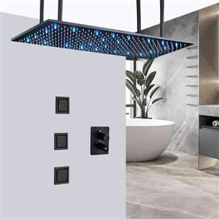 Tortona 20*40" Matte Black LED Digital Ceiling Mount Rainfall Shower System with 3 Body Jets