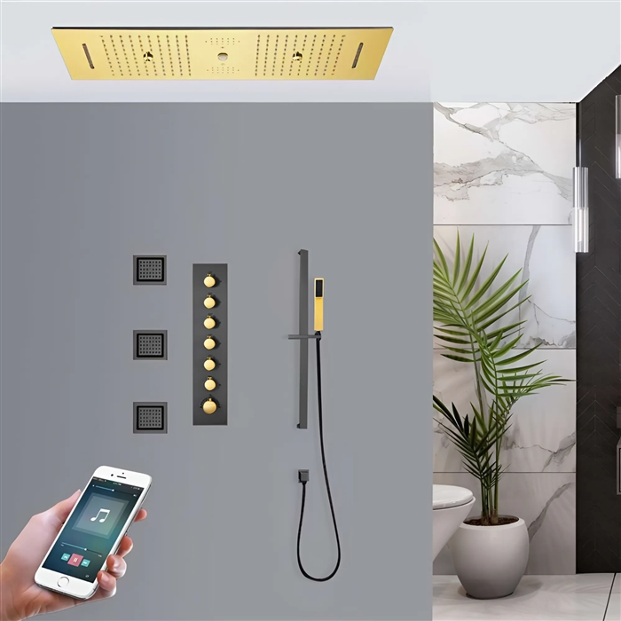 BathSelect Eclat Phone Controlled Matte Black and Gold Shower System