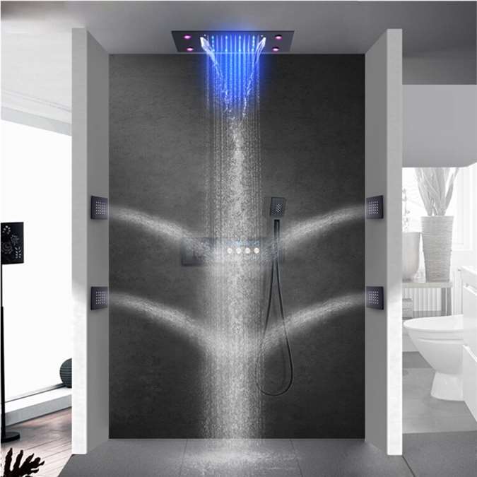 Browse Cagliari Matte Black Thermostatic Led Waterfall Rainfall Shower  System | BathSelect