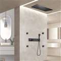 Rimini Matte Black Thermostatic Recessed Ceiling Mount 20x14 Rainfall Shower System with 4 Jetted Body Sprays and Hand Shower