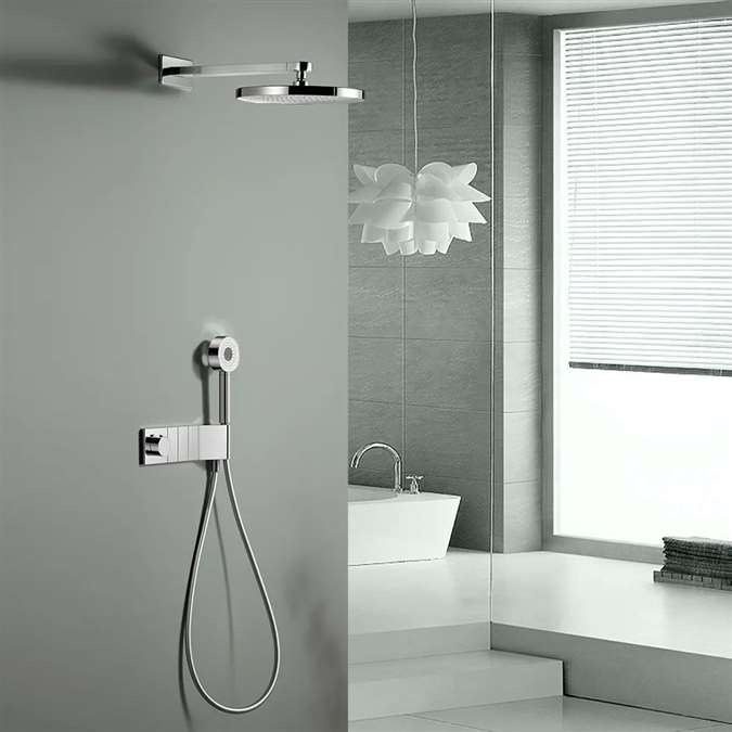 Rimini Luxury 10.8 Inch 6 Spray Setting Chrome High-Pressure Thermostatic Rainfall Shower System