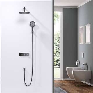 Milan Novarra Wall Mount Matte Black Round Rainfall Shower System with Hand Shower and Digital Shower Mixer