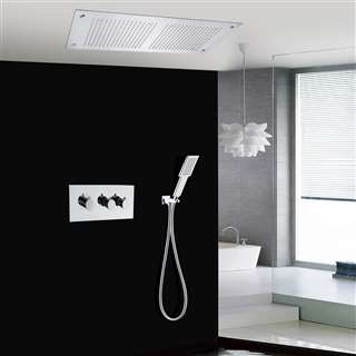 Genoa Chrome LED Thermostatic Recessed Ceiling Mount Rainfall Shower System with Hand Shower