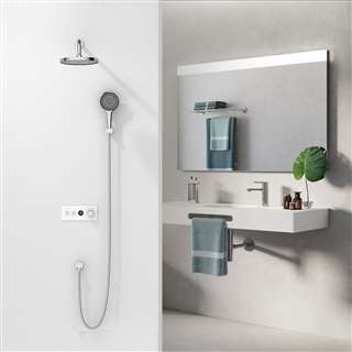 Rimini Digital Mixer Wall Mount Round Rainfall Shower System with Hand Shower in Chrome