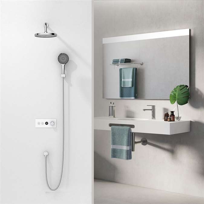 Rimini Digital Mixer Wall Mount Round Rainfall Shower System with Hand Shower in Chrome