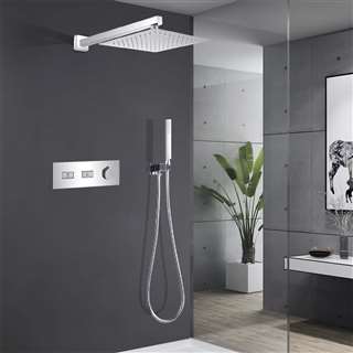 Barletta 2 Functions Chrome Wall Mount Thermostatic Rainfall Shower System with Hand Shower