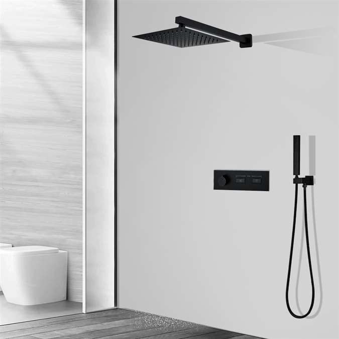 Varese 2 Functions Matte Black Wall Mount Thermostatic Rainfall Shower System with Hand Shower