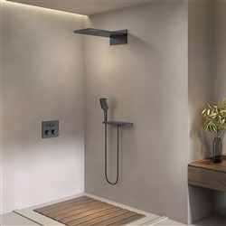 Catania Wall Mount Matte Black Thermostatic Rainfall Shower System with Handheld Shower