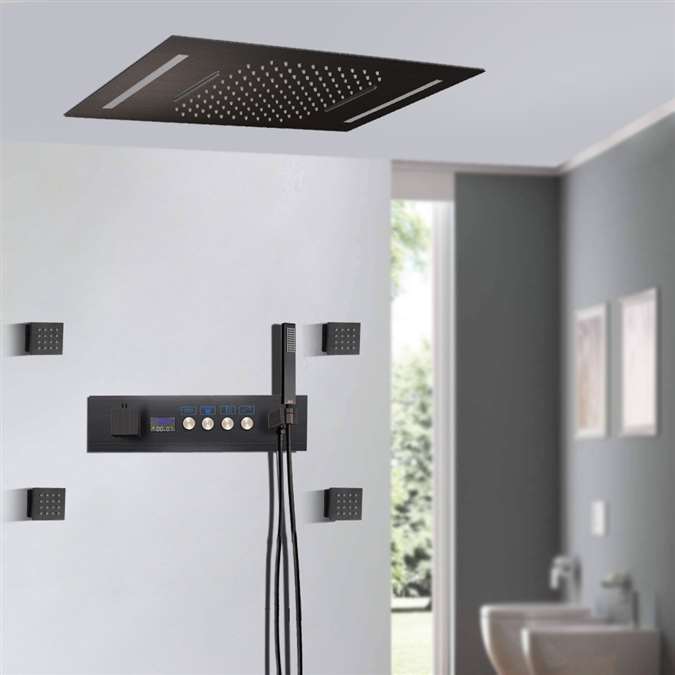 Livorno Oil Rubbed Bronze LED Thermostatic Waterfall Rainfall Shower System with 4 Jetted Body Sprays and Hand Shower