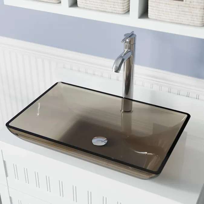 Genoa Taupe Colored Glass Vessel Bathroom Sink