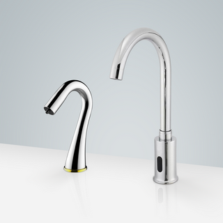 BathSelect Melun Chrome Finish Gooseneck Motion Sensor Faucet & Automatic Soap Dispenser