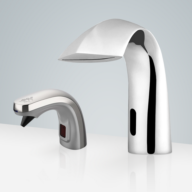 BathSelct Sénart High Quality Commecial Motion Chrome Sensor Faucet & Automatic Liquid Soap Dispenser for Restrooms