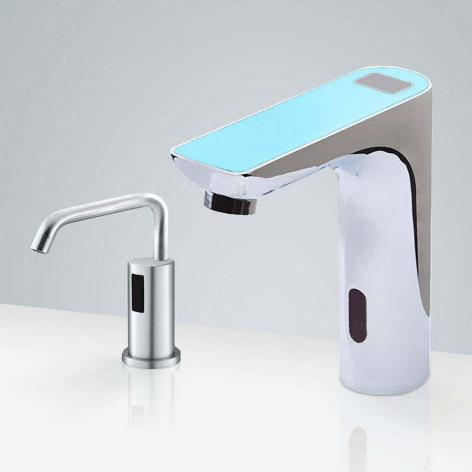 BathSelect Marseille Digital Display Automatic Motion Sensor Faucet & Automatic Deck Mount Liquid Soap Dispenser for Restrooms in Chrome