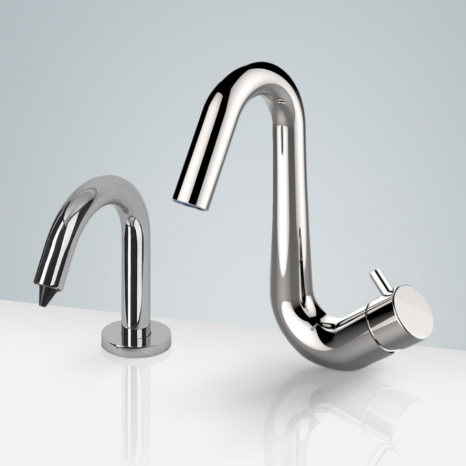 Chatou Gooseneck Automatic Commercial Sensor Faucet & Automatic Soap Dispenser In Chrome Finish