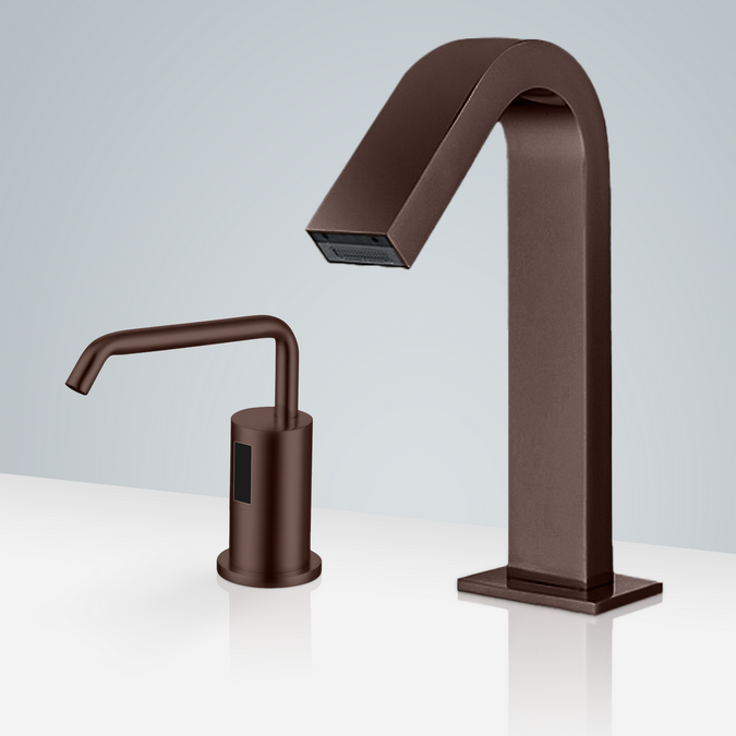 BathSelect  Marsala Oil Rubbed Bronze Touchless Motion Sensor Faucet & Automatic Deck Mount Liquid Foam Soap Dispenser for Restrooms