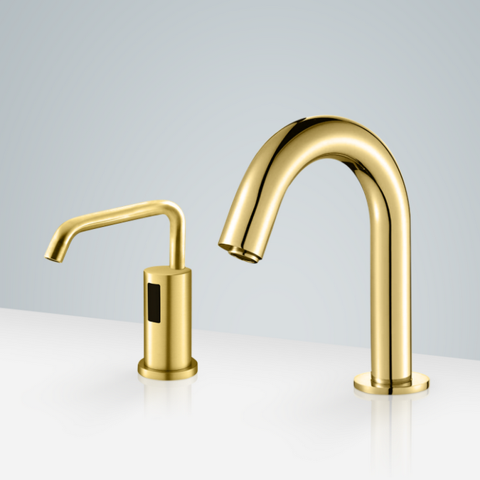 Milan Commercial Gold Platinum Automatic Thermostatic Sensor Faucet And Automatic Soap Dispenser